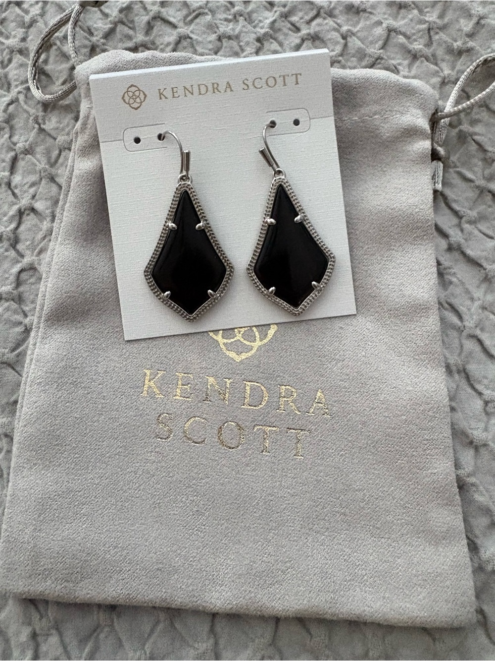 Kendra Scott Black Silver-Framed Drop Earrings